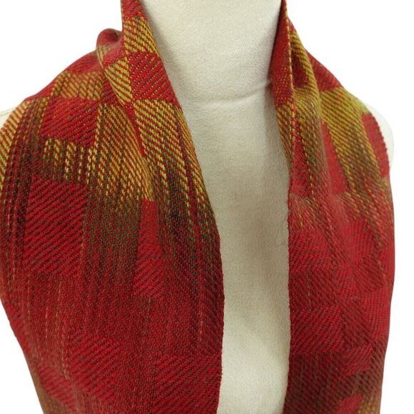 Nynke Red Gold Plaid Knit Scarf with Fringe - Picture 2 of 7